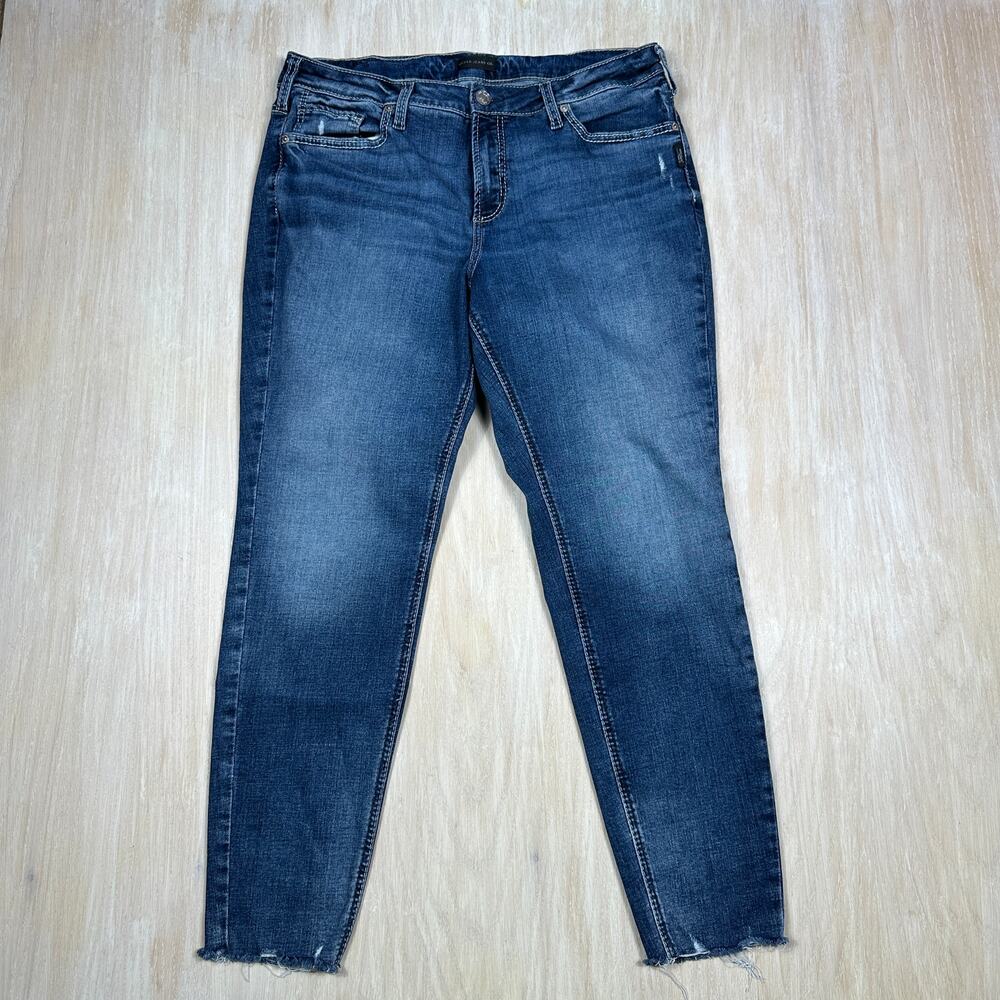 Silver Jeans Suki Skinny Mid Rise Dark Wash Casual Distressed Denim Jeans 29